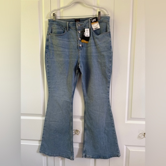 Lee Denim - Lee Women's High Rise Exposed Button Flare Jeans Blue Size 14 Petite NWT